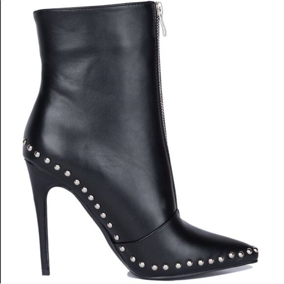 Black studded trim ankle booties - Picture 5 of 8